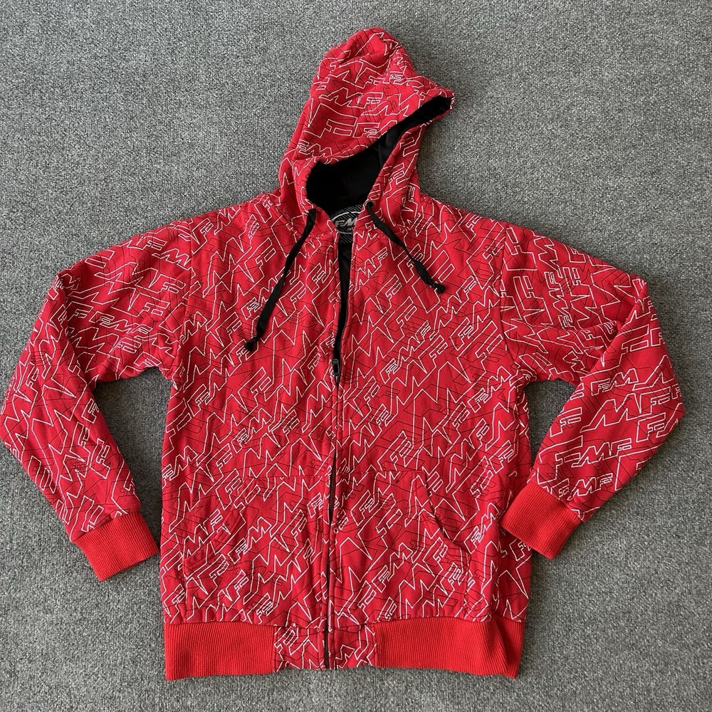 FMF Jacket Men Extra Large Red Zip AOP Flying Machine Factory Lined Hood MX Moto